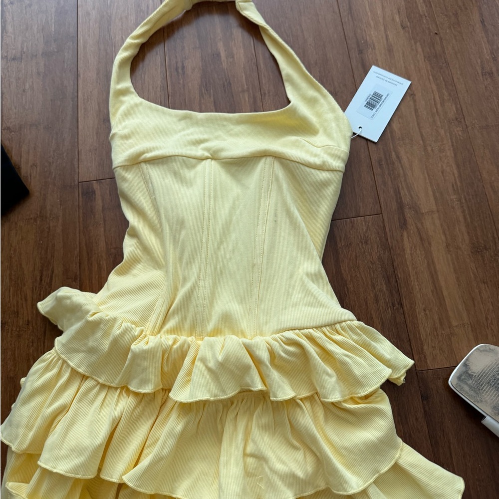 Yellow Halter Neck Ruffle Dress